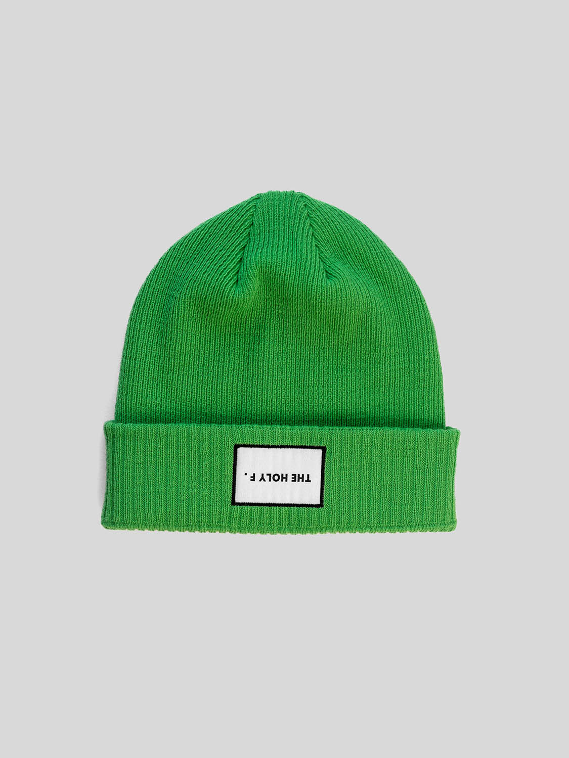 THE HOLY F. RIB BEANIE NEON GREEN LOGO UP & DOWN